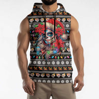 Mexican Sugar Skull Lady Christmas Sleeveless Hoodie Feliz Navidad Mexico - Wonder Print Shop