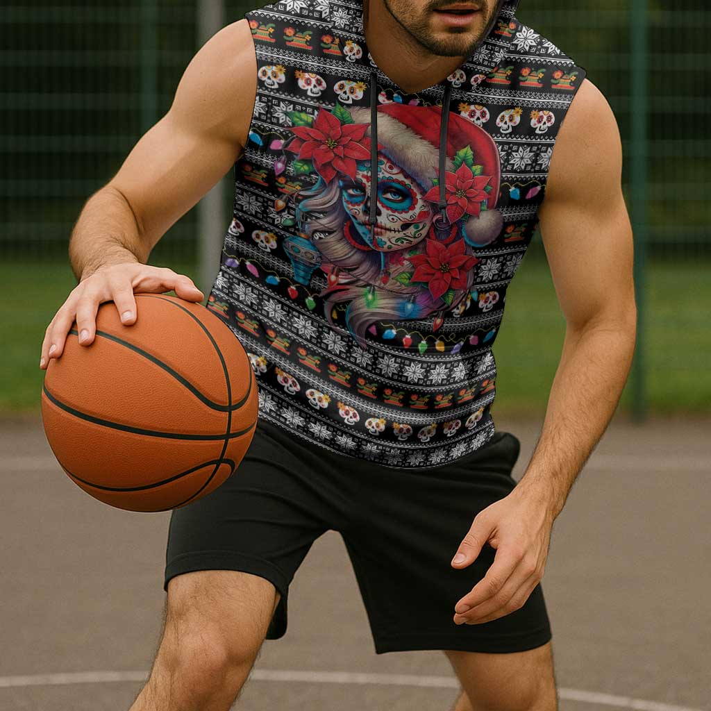 Mexican Sugar Skull Lady Christmas Sleeveless Hoodie Feliz Navidad Mexico - Wonder Print Shop