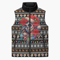 Mexican Sugar Skull Lady Christmas Sleeveless Puffer Jacket Feliz Navidad Mexico - Wonder Print Shop