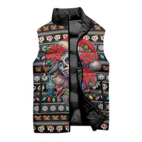 Mexican Sugar Skull Lady Christmas Sleeveless Puffer Jacket Feliz Navidad Mexico - Wonder Print Shop