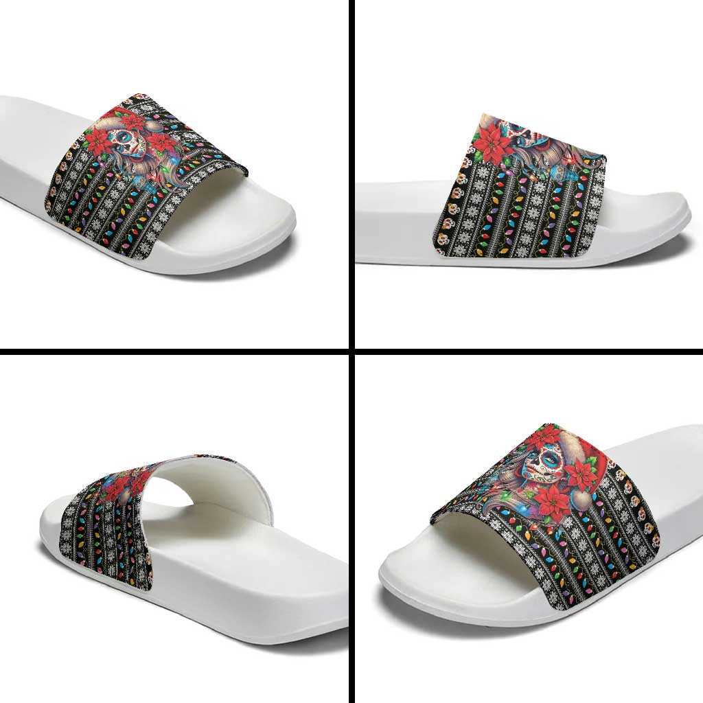 Mexican Sugar Skull Lady Christmas Slide Sandals Feliz Navidad Mexico - Wonder Print Shop