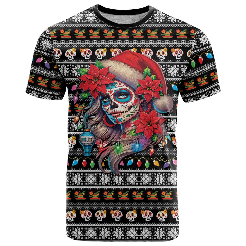 Mexican Sugar Skull Lady Christmas T Shirt Feliz Navidad Mexico - Wonder Print Shop