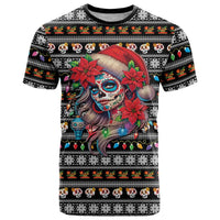 Mexican Sugar Skull Lady Christmas T Shirt Feliz Navidad Mexico - Wonder Print Shop
