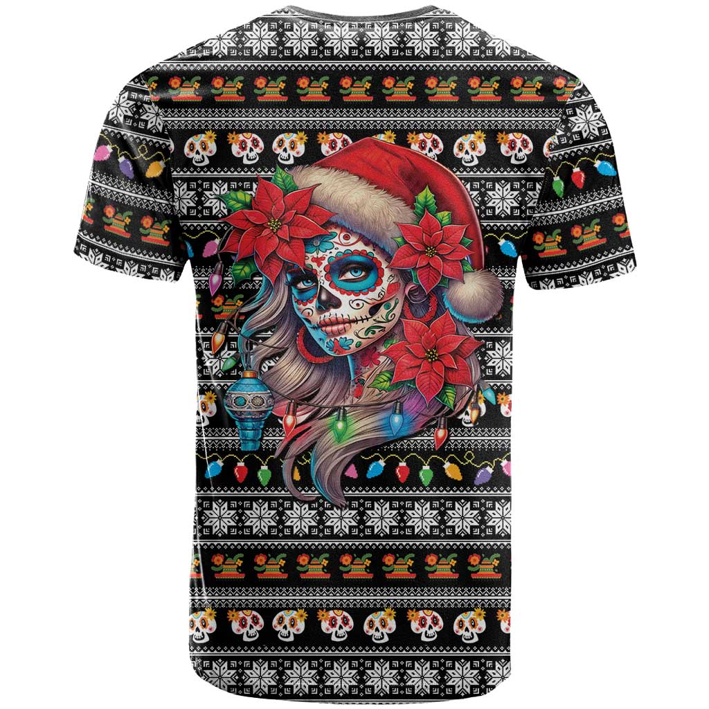 Mexican Sugar Skull Lady Christmas T Shirt Feliz Navidad Mexico - Wonder Print Shop