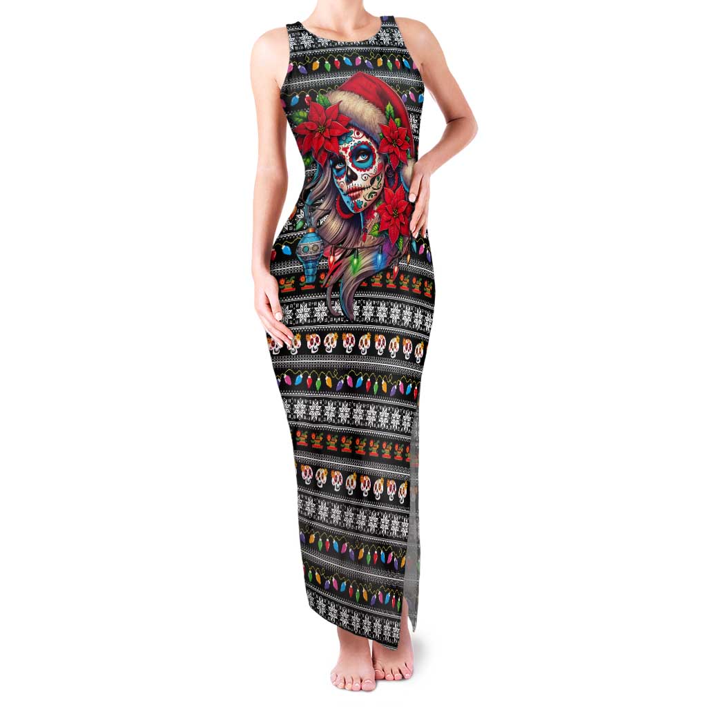 Mexican Sugar Skull Lady Christmas Tank Maxi Dress Feliz Navidad Mexico - Wonder Print Shop