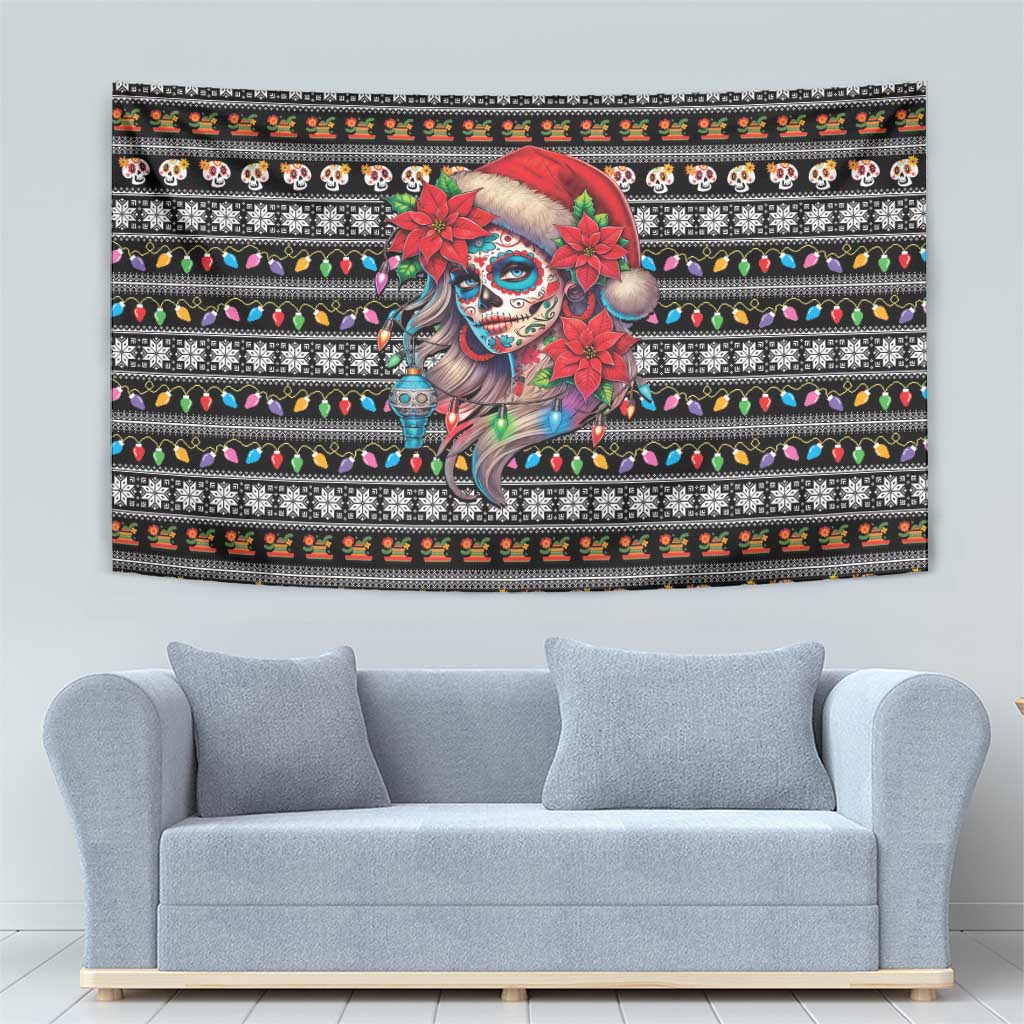 Mexican Sugar Skull Lady Christmas Tapestry Feliz Navidad Mexico - Wonder Print Shop