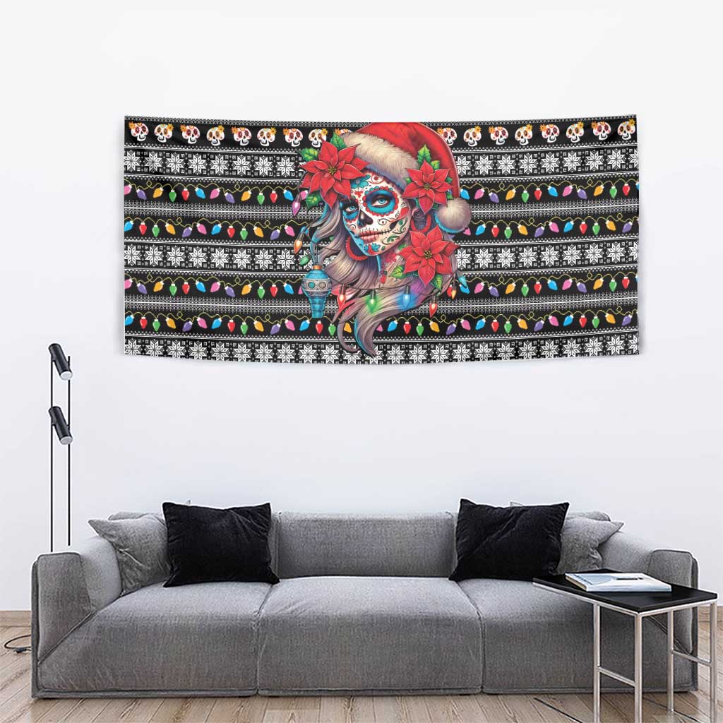 Mexican Sugar Skull Lady Christmas Tapestry Feliz Navidad Mexico - Wonder Print Shop