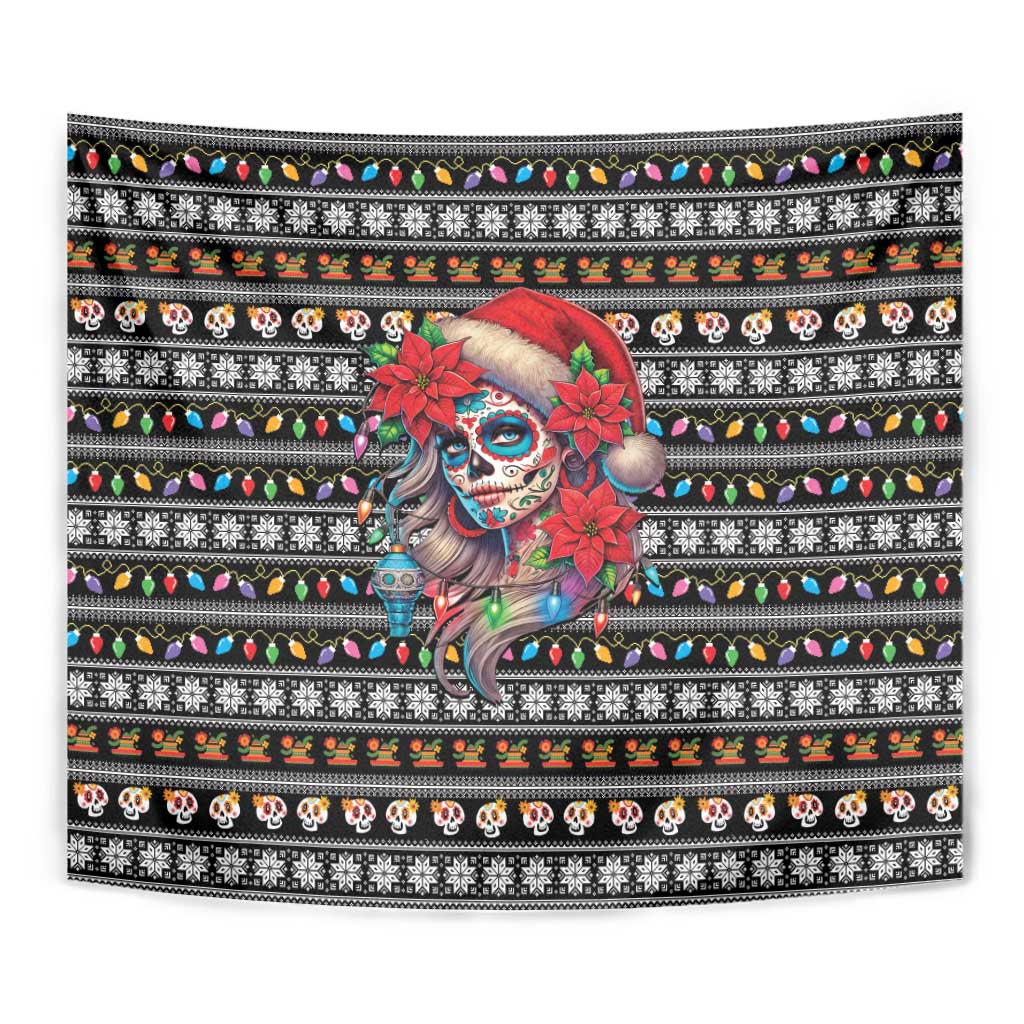 Mexican Sugar Skull Lady Christmas Tapestry Feliz Navidad Mexico - Wonder Print Shop