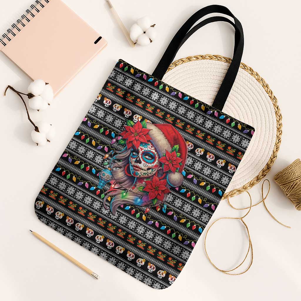 Mexican Sugar Skull Lady Christmas Tote Bag Feliz Navidad Mexico - Wonder Print Shop