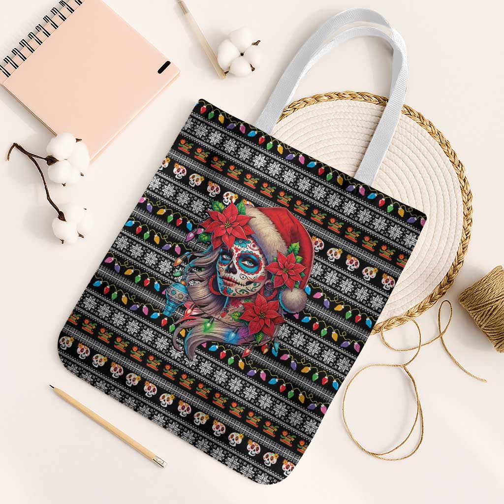 Mexican Sugar Skull Lady Christmas Tote Bag Feliz Navidad Mexico - Wonder Print Shop