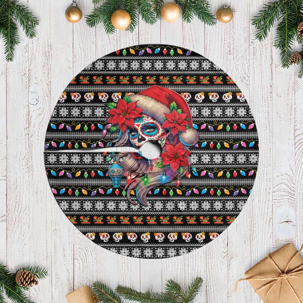 Mexican Sugar Skull Lady Christmas Tree Skirt Feliz Navidad Mexico - Wonder Print Shop