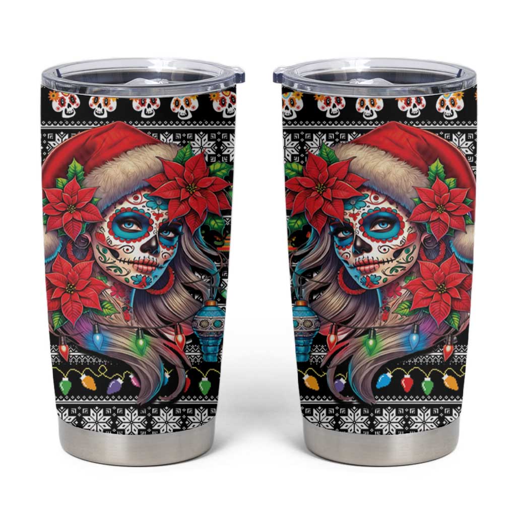 Mexican Sugar Skull Lady Christmas Tumbler Cup Feliz Navidad Mexico - Wonder Print Shop