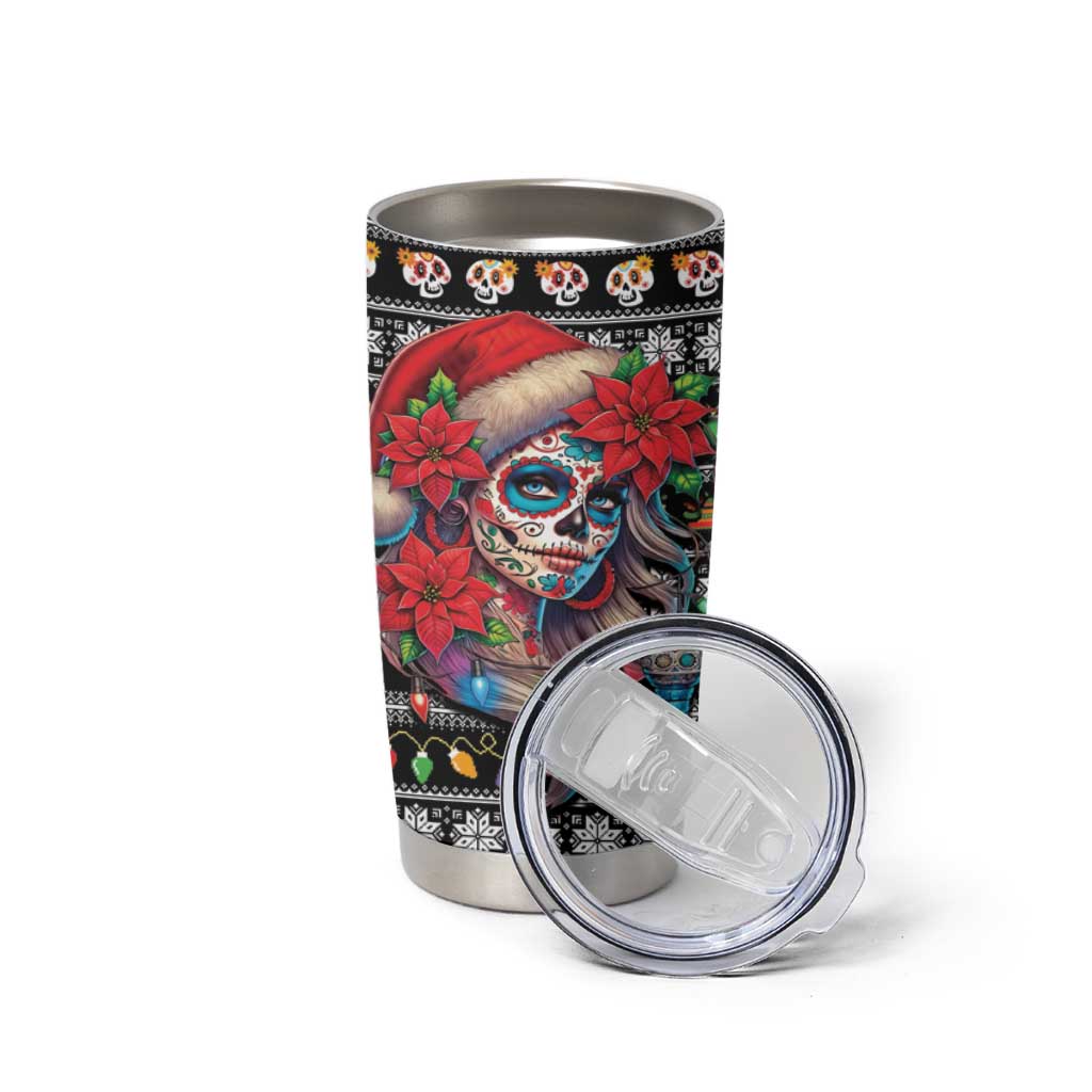 Mexican Sugar Skull Lady Christmas Tumbler Cup Feliz Navidad Mexico - Wonder Print Shop