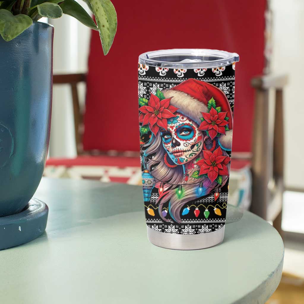 Mexican Sugar Skull Lady Christmas Tumbler Cup Feliz Navidad Mexico - Wonder Print Shop