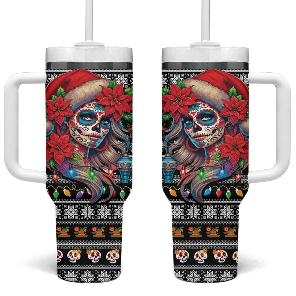Mexican Sugar Skull Lady Christmas Tumbler With Handle Feliz Navidad Mexico - Wonder Print Shop