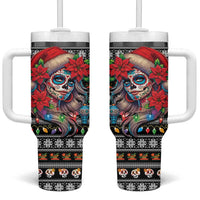 Mexican Sugar Skull Lady Christmas Tumbler With Handle Feliz Navidad Mexico - Wonder Print Shop