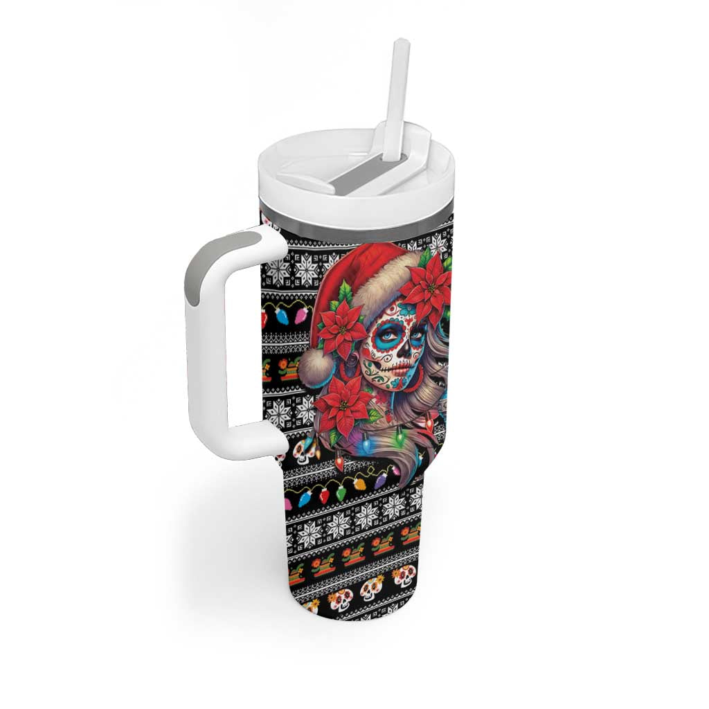 Mexican Sugar Skull Lady Christmas Tumbler With Handle Feliz Navidad Mexico - Wonder Print Shop