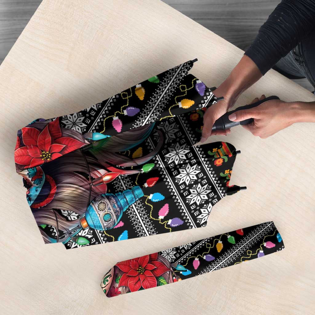 Mexican Sugar Skull Lady Christmas Umbrella Feliz Navidad Mexico - Wonder Print Shop