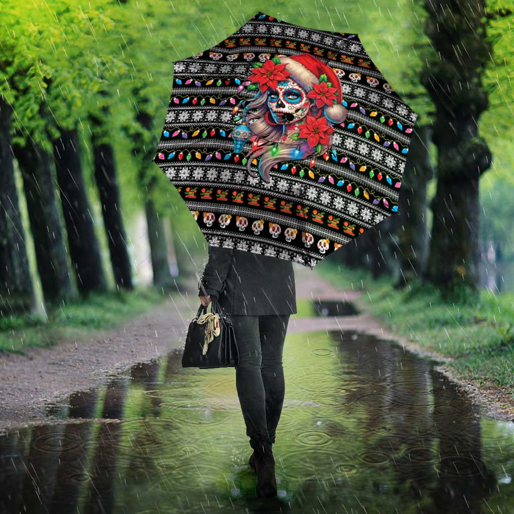 Mexican Sugar Skull Lady Christmas Umbrella Feliz Navidad Mexico - Wonder Print Shop