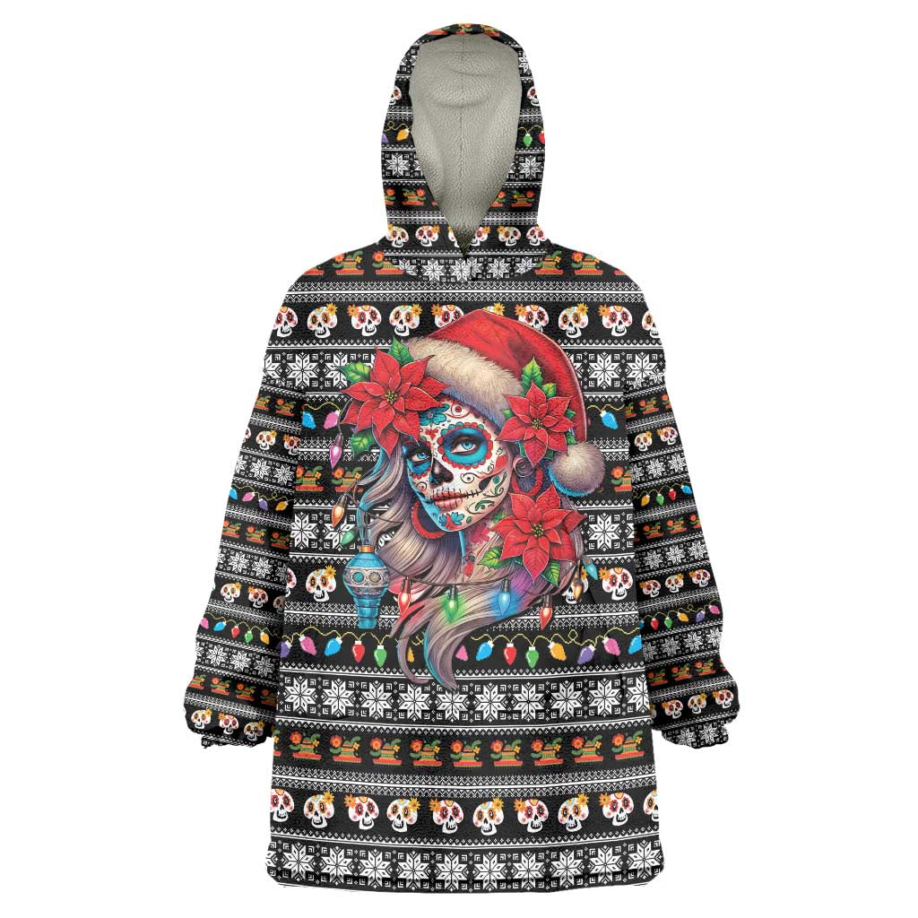 Mexican Sugar Skull Lady Christmas Wearable Blanket Hoodie Feliz Navidad Mexico - Wonder Print Shop