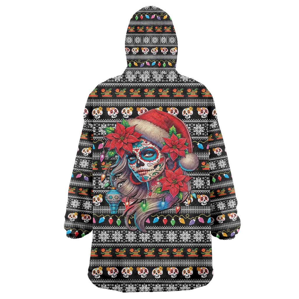 Mexican Sugar Skull Lady Christmas Wearable Blanket Hoodie Feliz Navidad Mexico - Wonder Print Shop