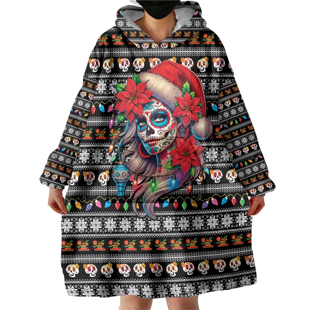 Mexican Sugar Skull Lady Christmas Wearable Blanket Hoodie Feliz Navidad Mexico - Wonder Print Shop