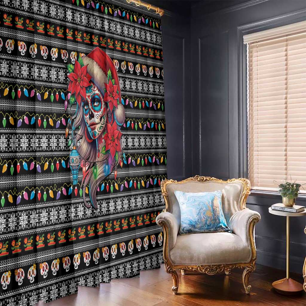 Mexican Sugar Skull Lady Christmas Window Curtain Feliz Navidad Mexico - Wonder Print Shop