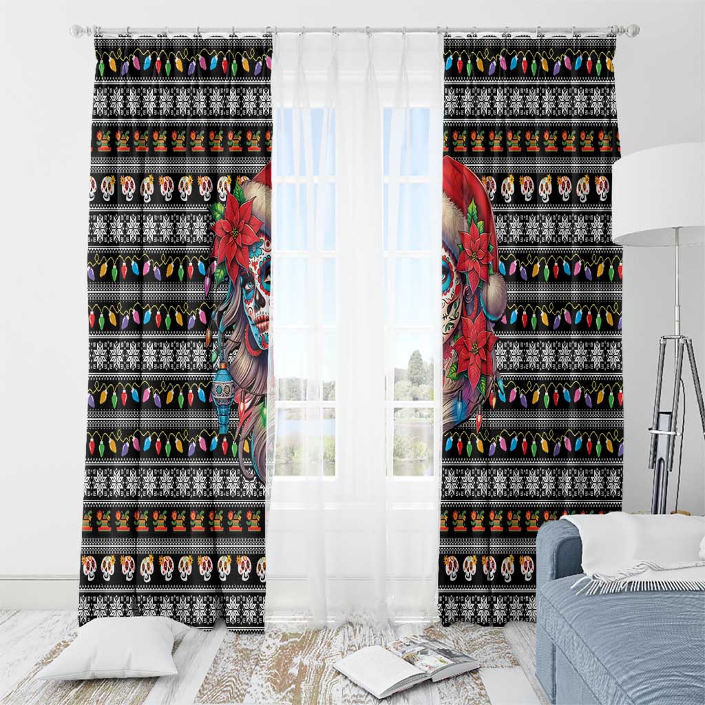 Mexican Sugar Skull Lady Christmas Window Curtain Feliz Navidad Mexico - Wonder Print Shop