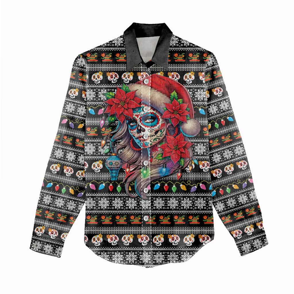 Mexican Sugar Skull Lady Christmas Women Casual Shirt Feliz Navidad Mexico - Wonder Print Shop