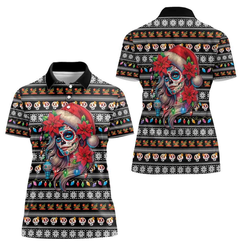Mexican Sugar Skull Lady Christmas Women Polo Shirt Feliz Navidad Mexico - Wonder Print Shop