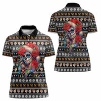 Mexican Sugar Skull Lady Christmas Women Polo Shirt Feliz Navidad Mexico - Wonder Print Shop