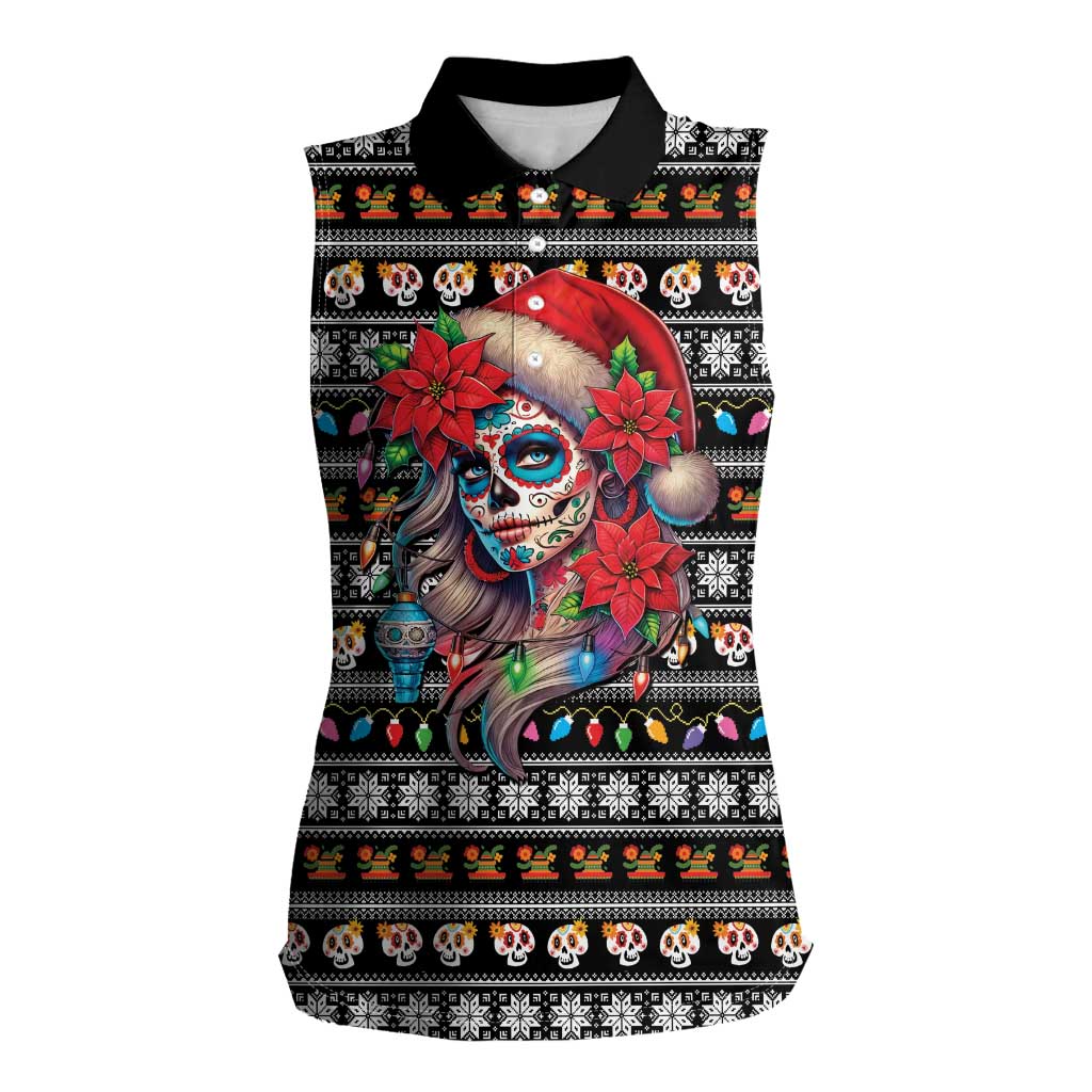 Mexican Sugar Skull Lady Christmas Women Sleeveless Polo Shirt Feliz Navidad Mexico - Wonder Print Shop