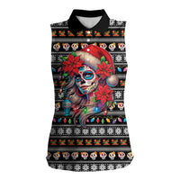 Mexican Sugar Skull Lady Christmas Women Sleeveless Polo Shirt Feliz Navidad Mexico - Wonder Print Shop