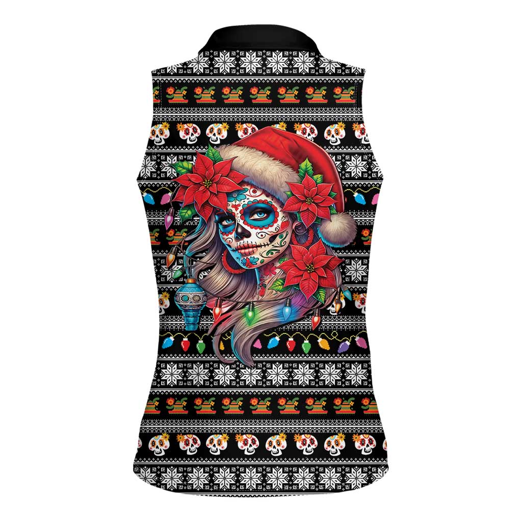 Mexican Sugar Skull Lady Christmas Women Sleeveless Polo Shirt Feliz Navidad Mexico - Wonder Print Shop