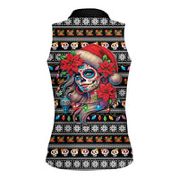 Mexican Sugar Skull Lady Christmas Women Sleeveless Polo Shirt Feliz Navidad Mexico - Wonder Print Shop