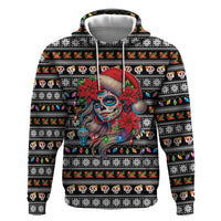 Mexican Sugar Skull Lady Christmas Zip Hoodie Feliz Navidad Mexico - Wonder Print Shop