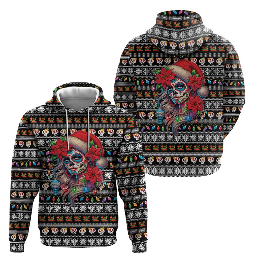 Mexican Sugar Skull Lady Christmas Zip Hoodie Feliz Navidad Mexico - Wonder Print Shop
