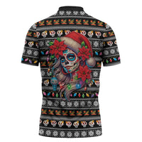 Mexican Sugar Skull Lady Christmas Zipper Polo Shirt Feliz Navidad Mexico - Wonder Print Shop