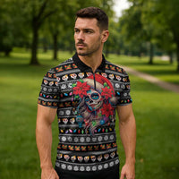 Mexican Sugar Skull Lady Christmas Zipper Polo Shirt Feliz Navidad Mexico - Wonder Print Shop