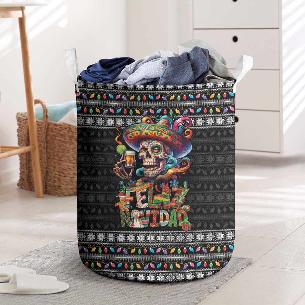 Mexican Sugar Skull Spanish Christmas Laundry Basket Feliz Navidad Mexico - Wonder Print Shop