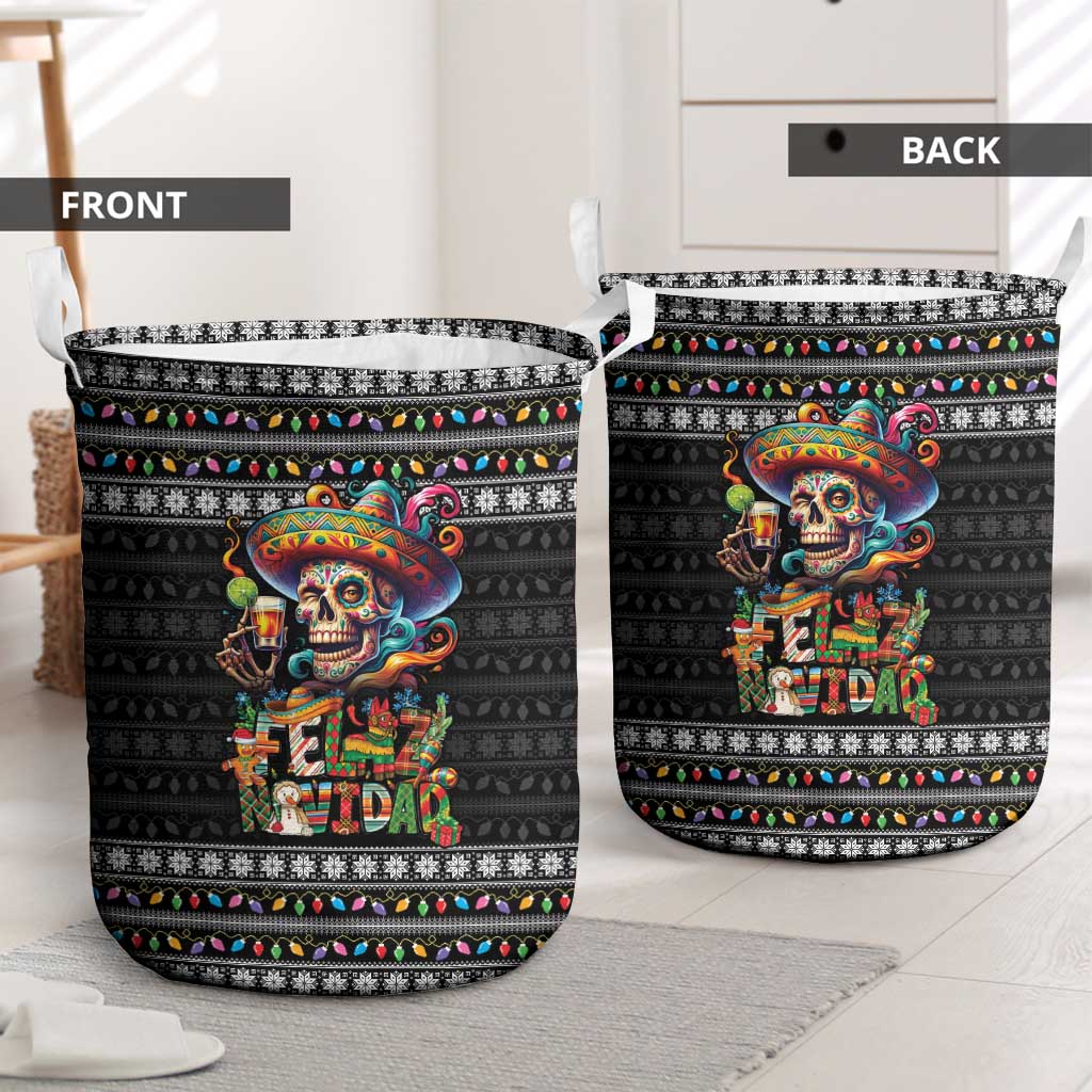 Mexican Sugar Skull Spanish Christmas Laundry Basket Feliz Navidad Mexico - Wonder Print Shop