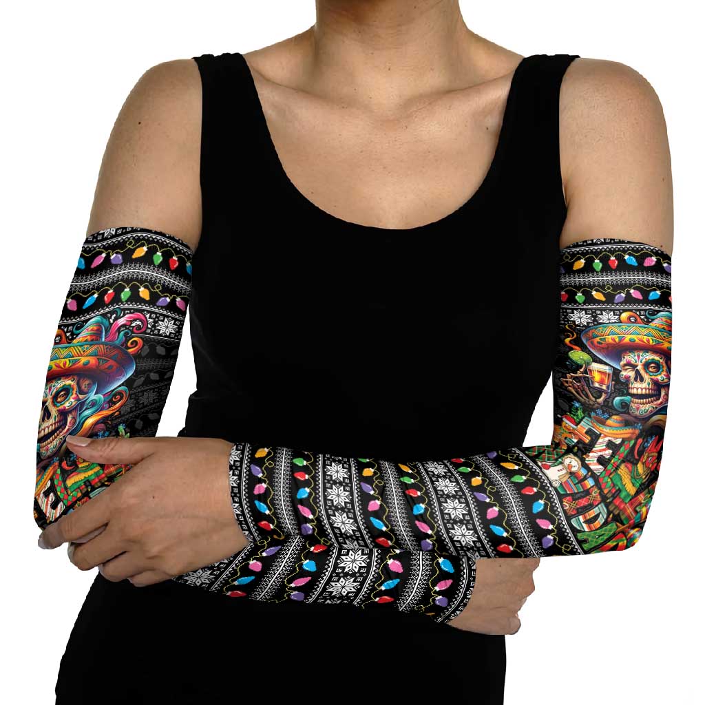Mexican Sugar Skull Spanish Christmas Arm Sleeves Feliz Navidad Mexico - Wonder Print Shop