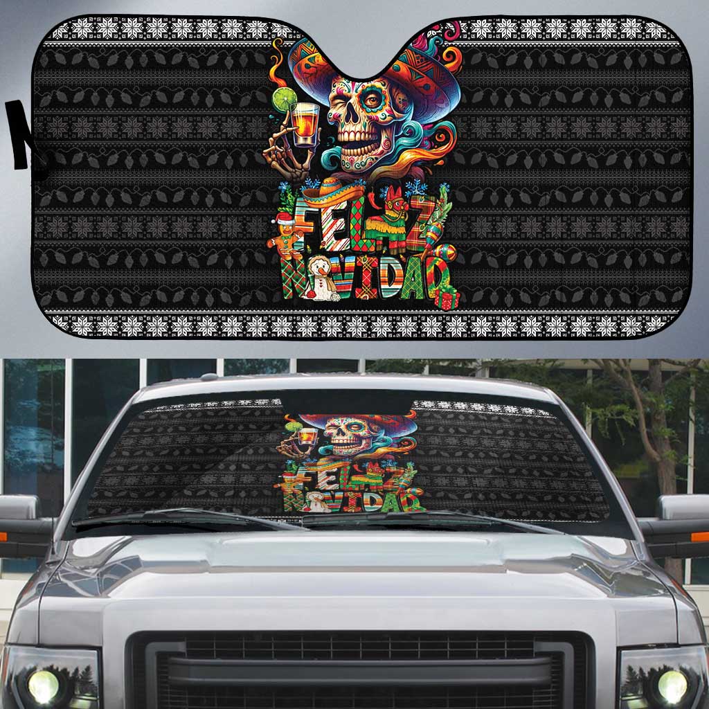 Mexican Sugar Skull Spanish Christmas Auto Sun Shade Feliz Navidad Mexico - Wonder Print Shop
