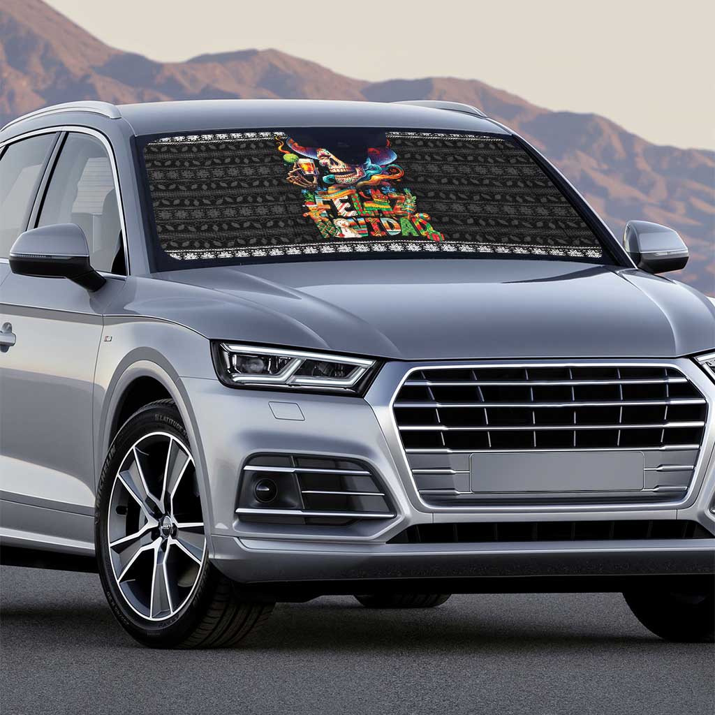 Mexican Sugar Skull Spanish Christmas Auto Sun Shade Feliz Navidad Mexico - Wonder Print Shop