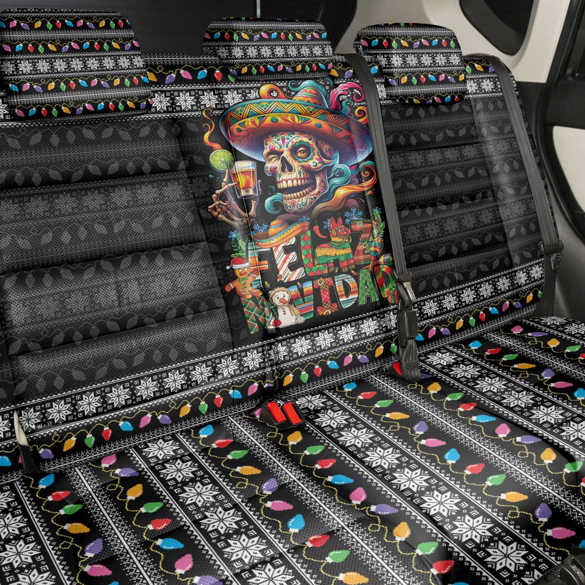 Mexican Sugar Skull Spanish Christmas Back Car Seat Cover Feliz Navidad Mexico - Wonder Print Shop