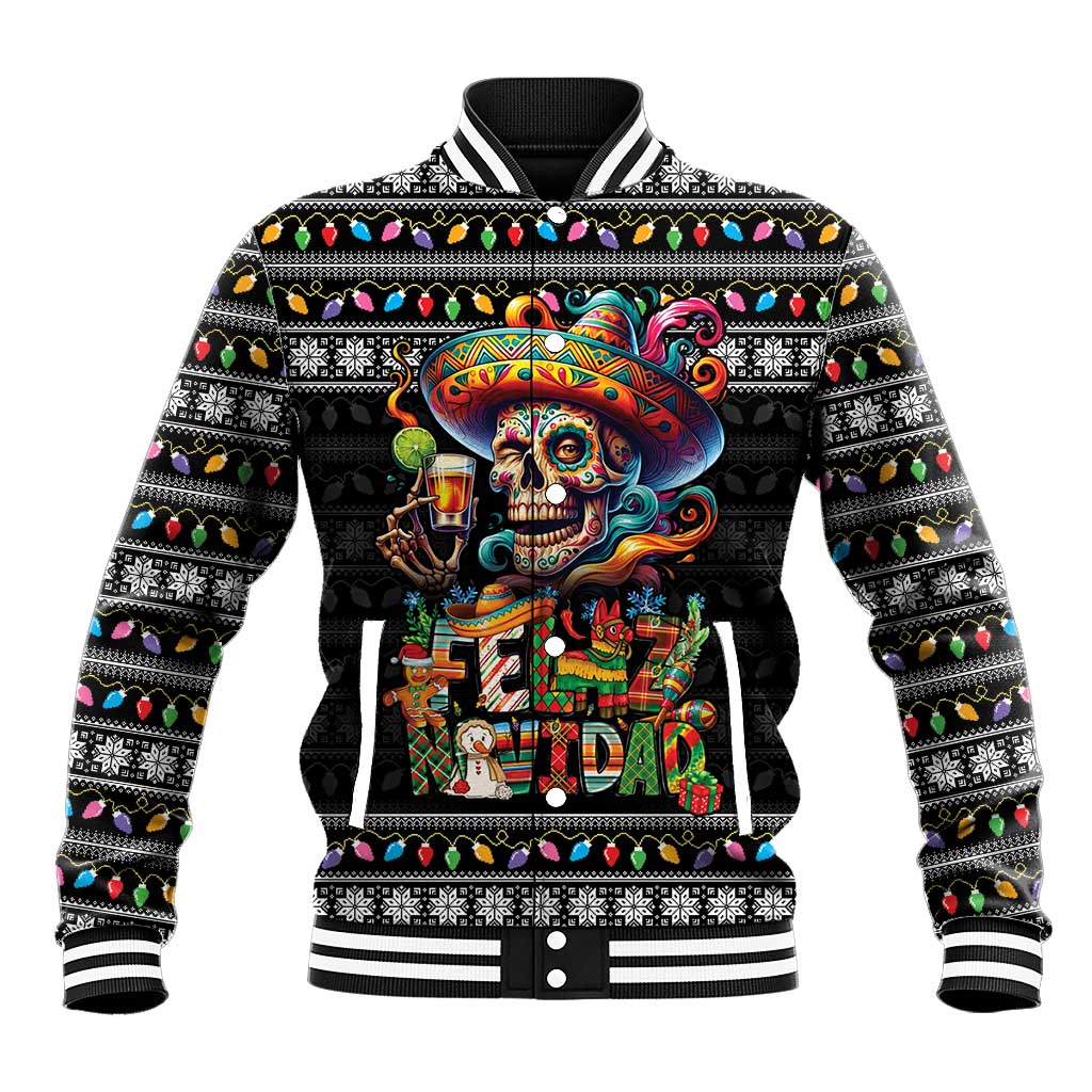 Mexican Sugar Skull Spanish Christmas Baseball Jacket Feliz Navidad Mexico - Wonder Print Shop