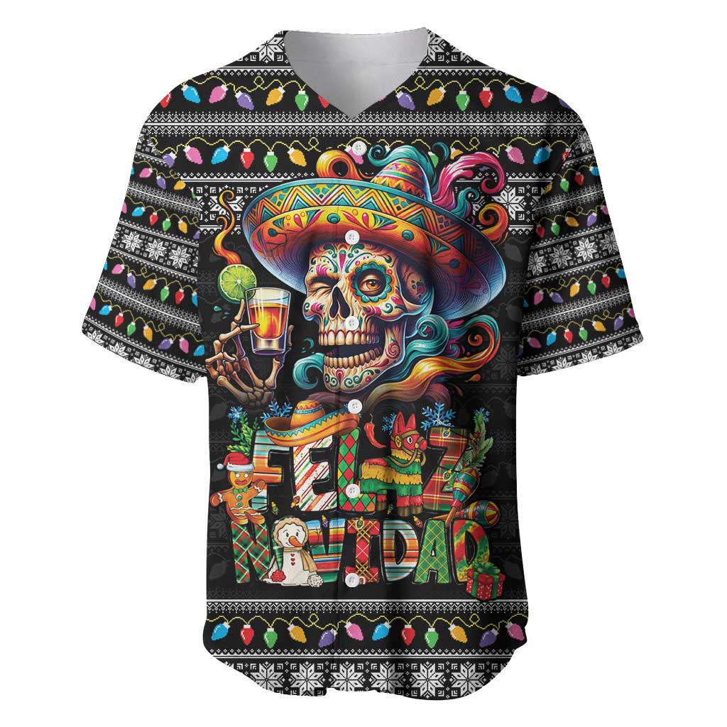 Mexican Sugar Skull Spanish Christmas Baseball Jersey Feliz Navidad Mexico - Wonder Print Shop