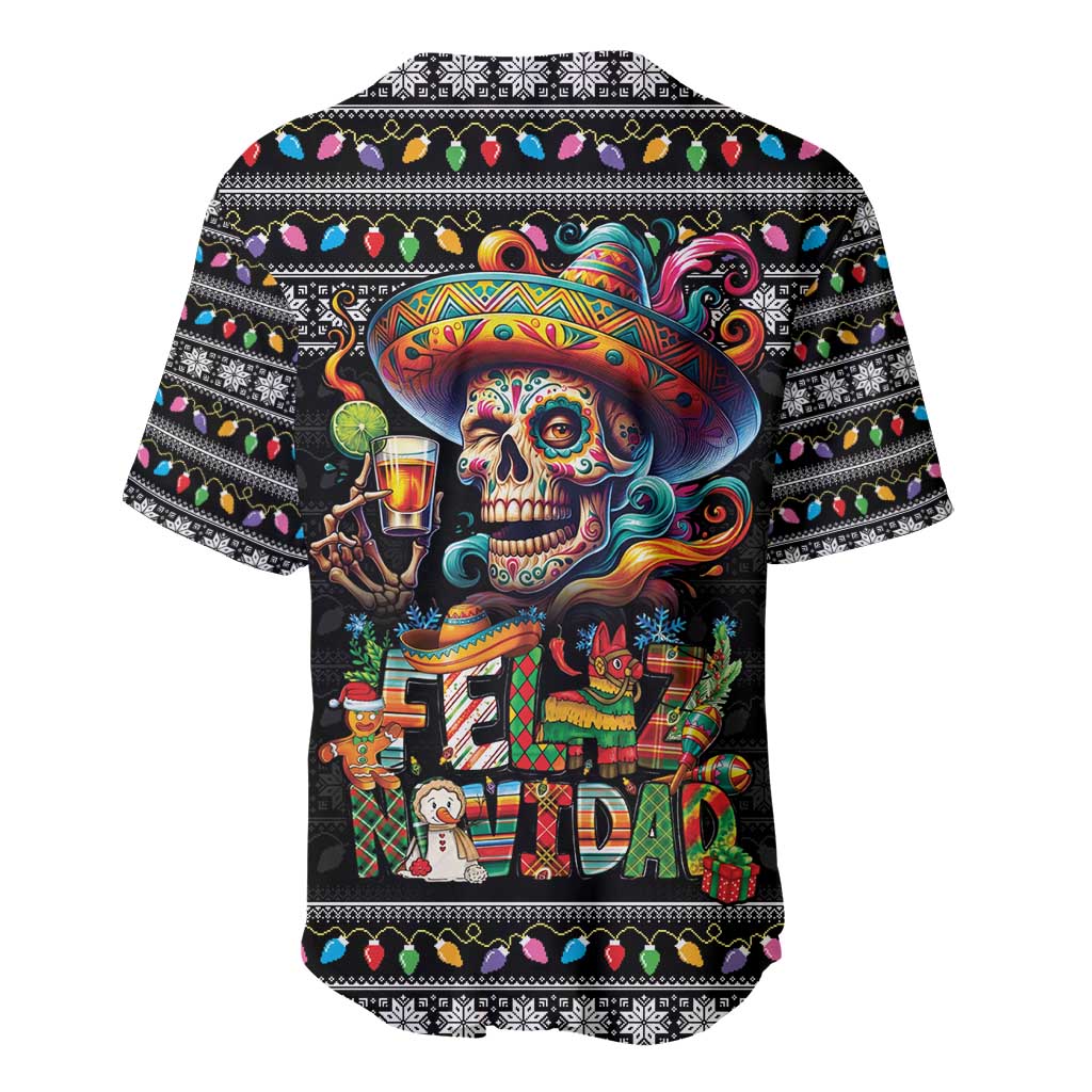 Mexican Sugar Skull Spanish Christmas Baseball Jersey Feliz Navidad Mexico - Wonder Print Shop