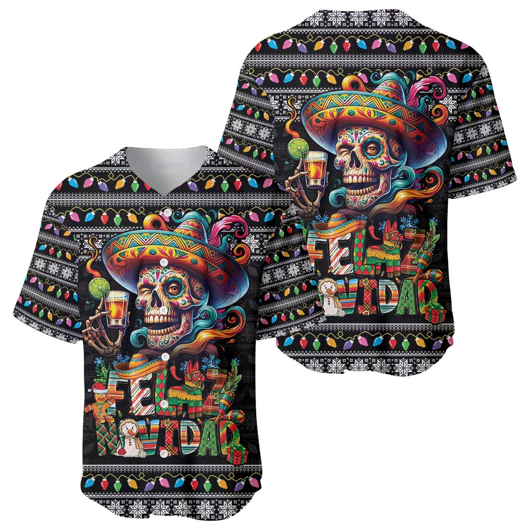 Mexican Sugar Skull Spanish Christmas Baseball Jersey Feliz Navidad Mexico - Wonder Print Shop