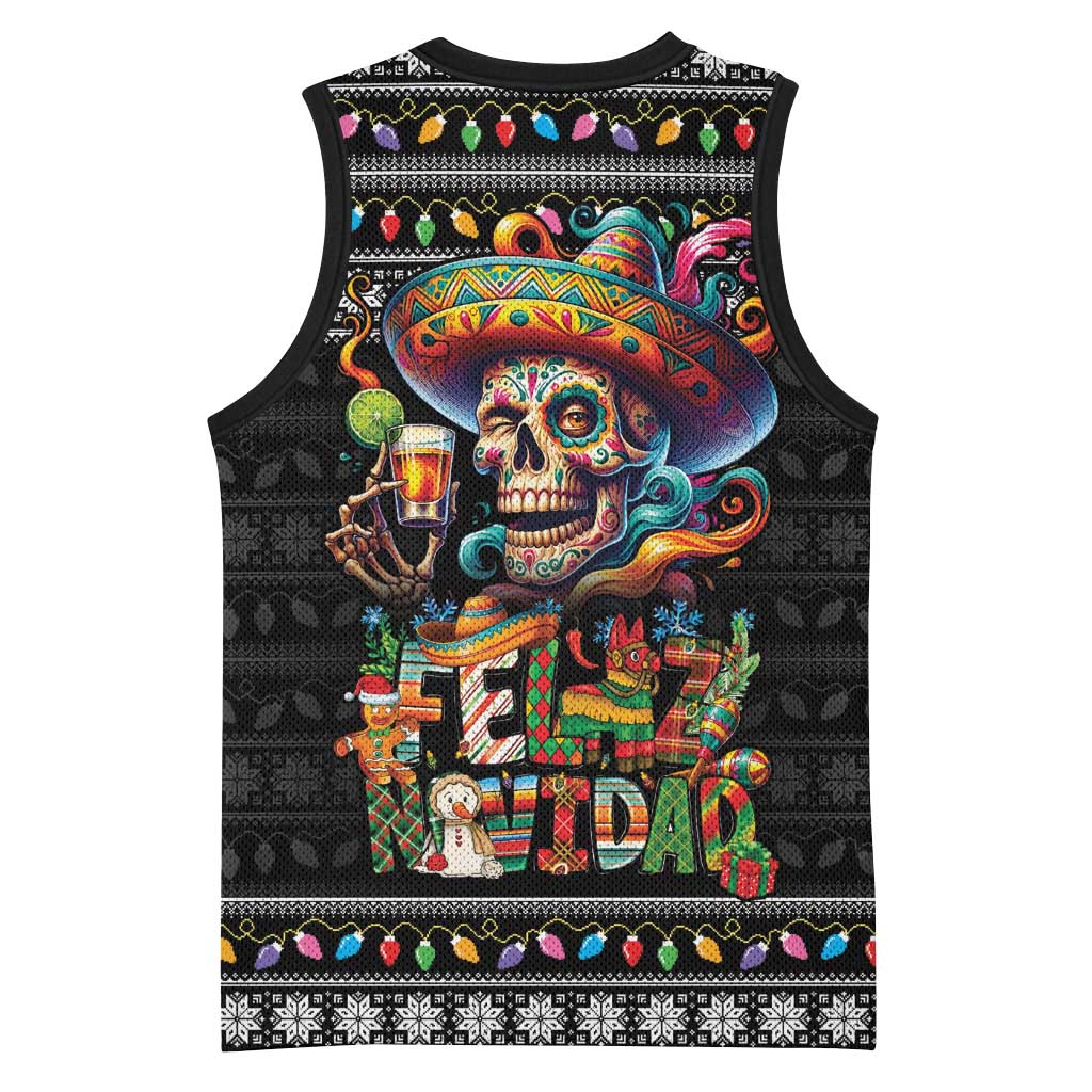 Mexican Sugar Skull Spanish Christmas Basketball Jersey Feliz Navidad Mexico - Wonder Print Shop